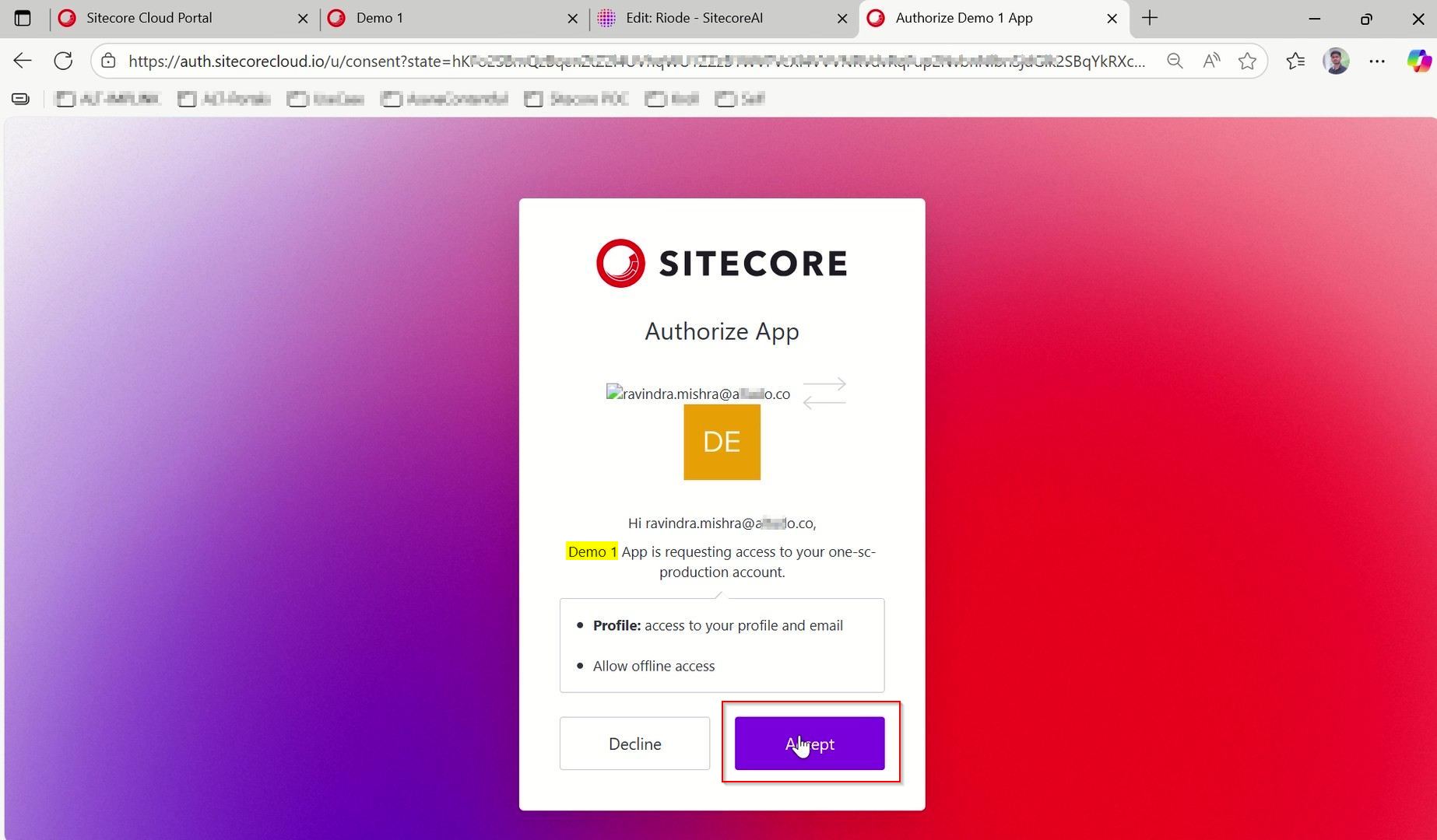 Authorize Marketplace App on Sitecore Portal Authorize Marketplace App on Sitecore Portal