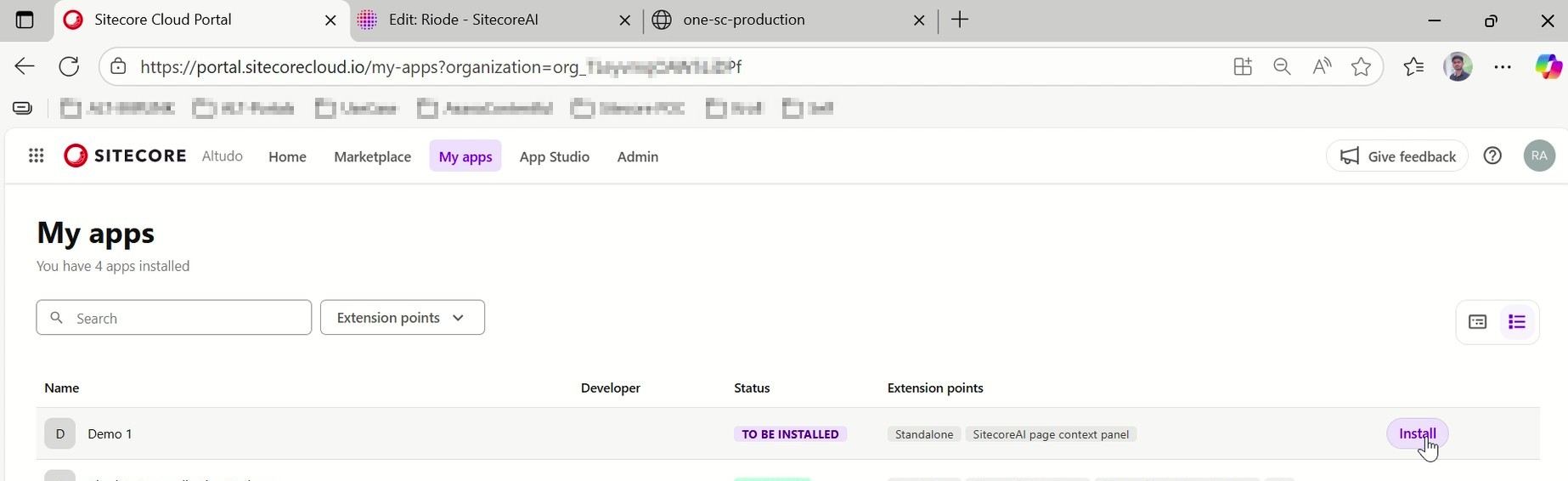 Sitecore Marketplace app displayed in the My Apps section after activation Sitecore Marketplace app displayed in the My Apps section after activation